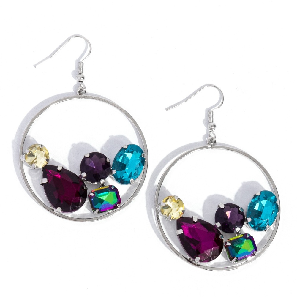 Elegant Silver and Multicolor Gemstone Earrings